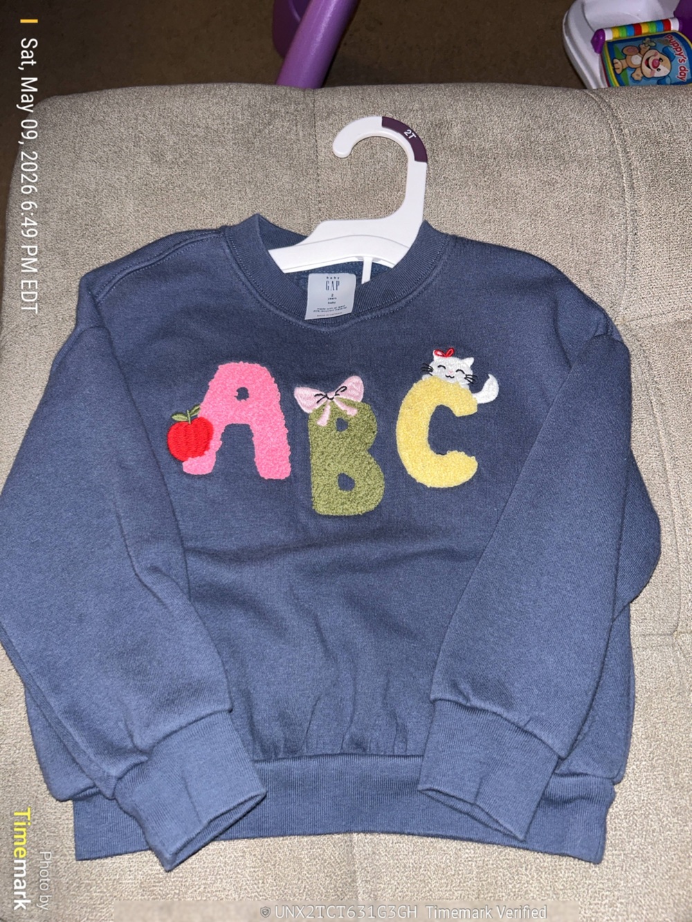 GAP Navy Crewneck Sweater with Colorful ABC Chenille Appliqués 2T